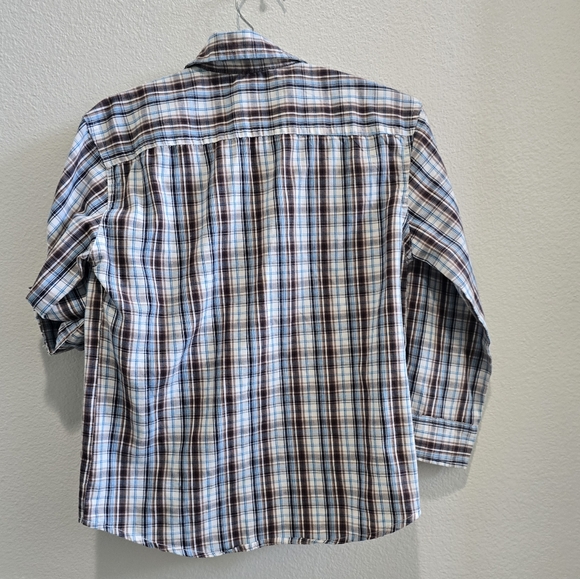 U.S.Polo Association plaid blue and brown button up shirt boys size 8 - Picture 2 of 4